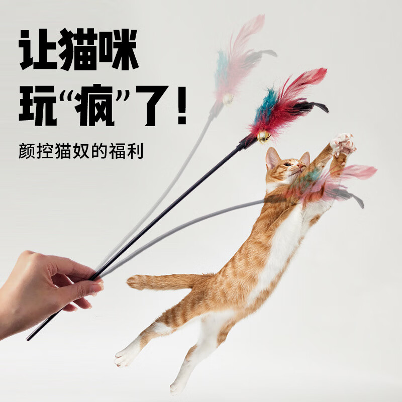 GP羽毛逗猫棒厂家批发猫咪宠物用品逗猫产品长杆超长杆铃铛发声 随机颜色 50公分 京东折扣/优惠券