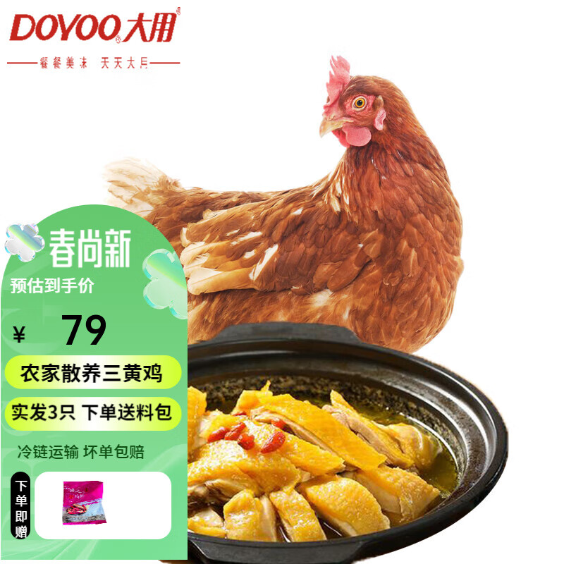 大用（DOYOO）新鲜三黄鸡 整只约850g/只炖汤滋补食材笨鸡走地鸡冷冻农家散养