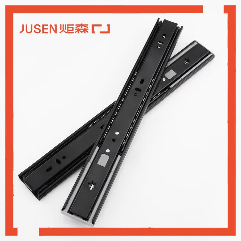 炬森抽屉轨道加厚缓冲阻尼静音滑轨三节轨橱柜滑道侧装导轨 黑色 1副2条（阻尼导轨） 10寸/25cm
