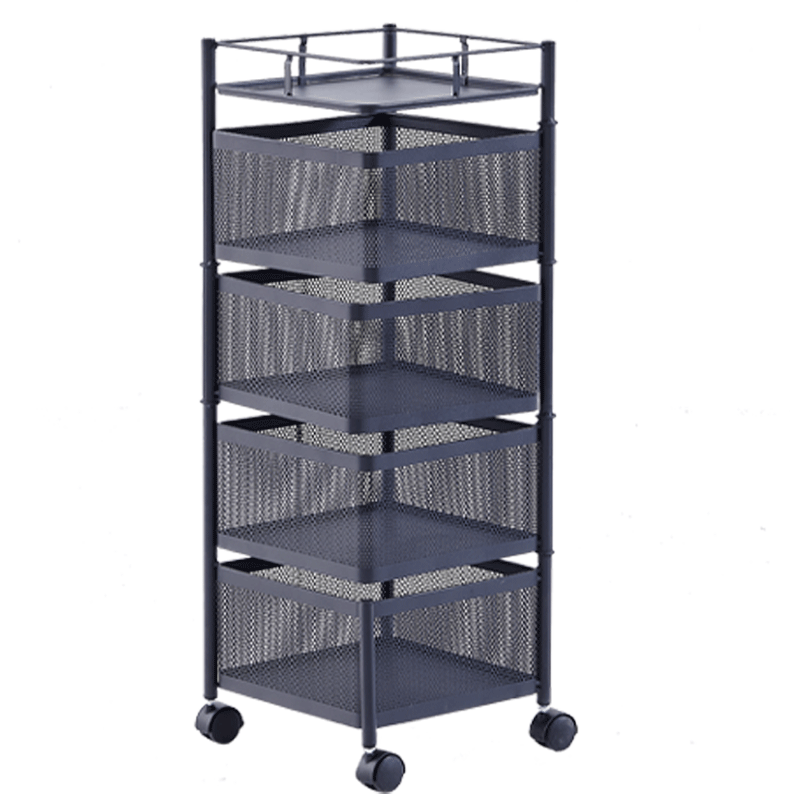 喻品 厨房置物架落地可旋转蔬菜架多层收纳储物架菜篮子可移动小推车 方形ZW50四层