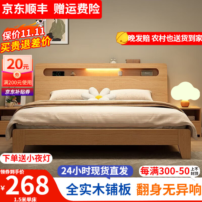 图柔【顺丰24小时闪发】床实木床现代简约双人床1.8米主卧大床单人床 单床【促销款】 1.5*2米 框架结构使用感如何?