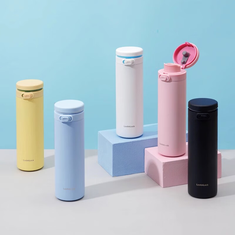 乐扣乐扣（LOCK&LOCK）保温杯男女316L不锈钢内胆喝水杯子保温瓶高颜值学生 弹盖 黄430ml