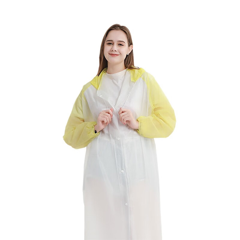 洛港 升级加厚成人18丝白拼黄带束口 2件装 一次性雨衣长款防暴雨加厚