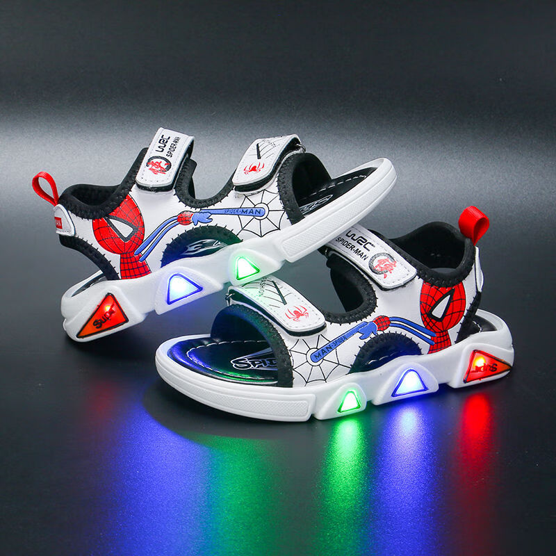 运动沙滩男孩带灯蜘蛛侠亮灯宝宝凉鞋 白色蜘蛛侠-带灯 内长14cm22码