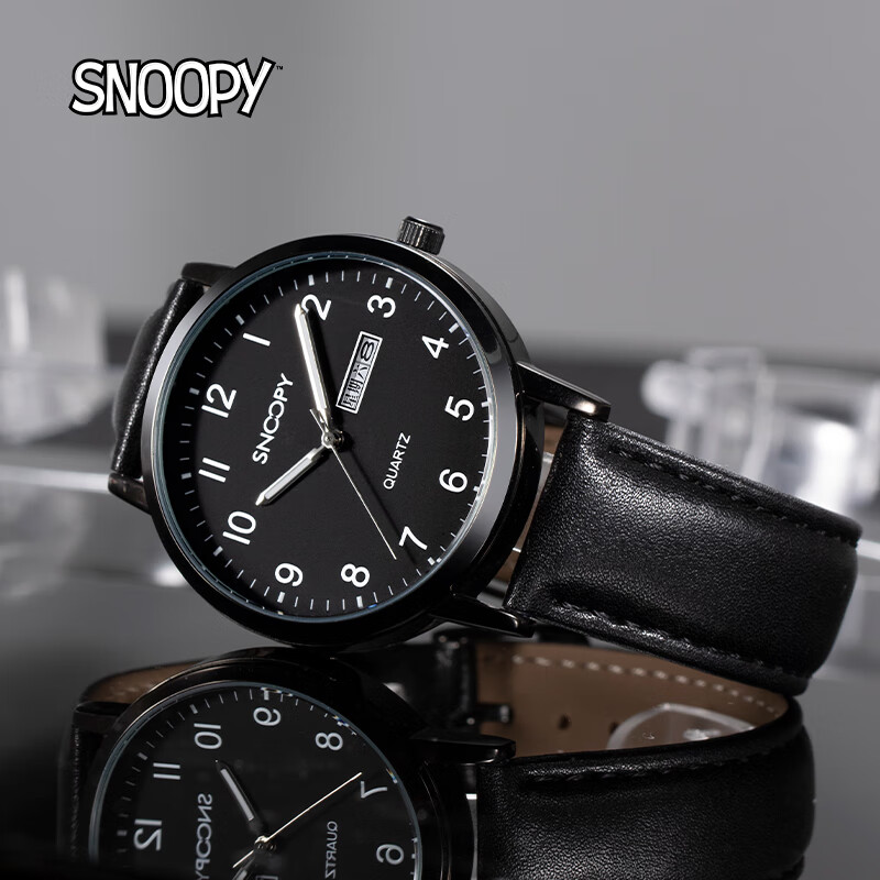 史努比（SNOOPY）手表男学生简约初高中生青少年非机械防水静音模式轻薄考试手表 959黑色【夜光、防水、双日历】