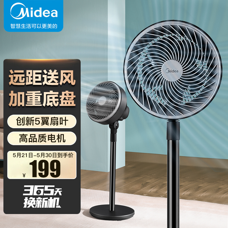 美的（Midea）台地两用电风扇五叶家用落地扇摇头可拆洗风扇加重底盘立式四季风扇 GAF20CA