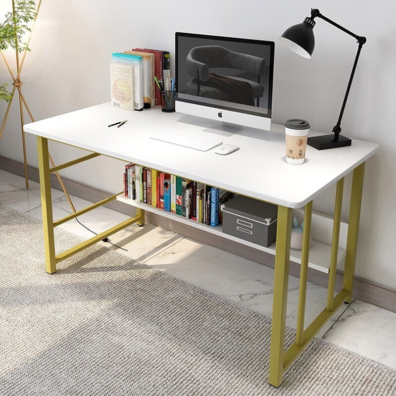 木以成居电脑桌台式 双层书房书桌书架组合简约办公家用写字桌子加固