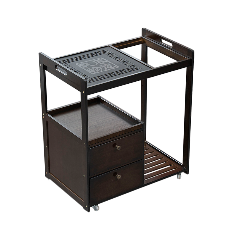 思薇梦 茶水柜带轮可移动小型茶车小桌子茶几茶台边柜泡茶桌沙发旁小茶车 胡桃色85长茶桌+黑色防烫全自动电器