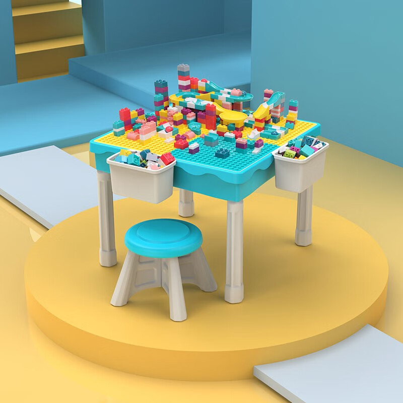 铭塔儿童积木桌子男孩女孩婴儿玩具3-6-8岁塑料拼插拼装游戏桌餐椅台