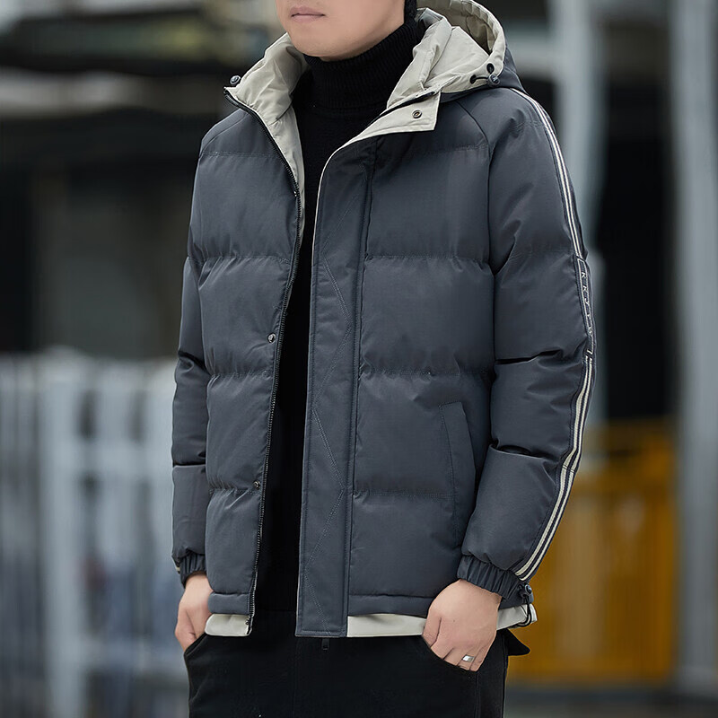 卡柏奇秋冬季连帽棉服男新款加厚保暖休闲外套面包服 深灰 M