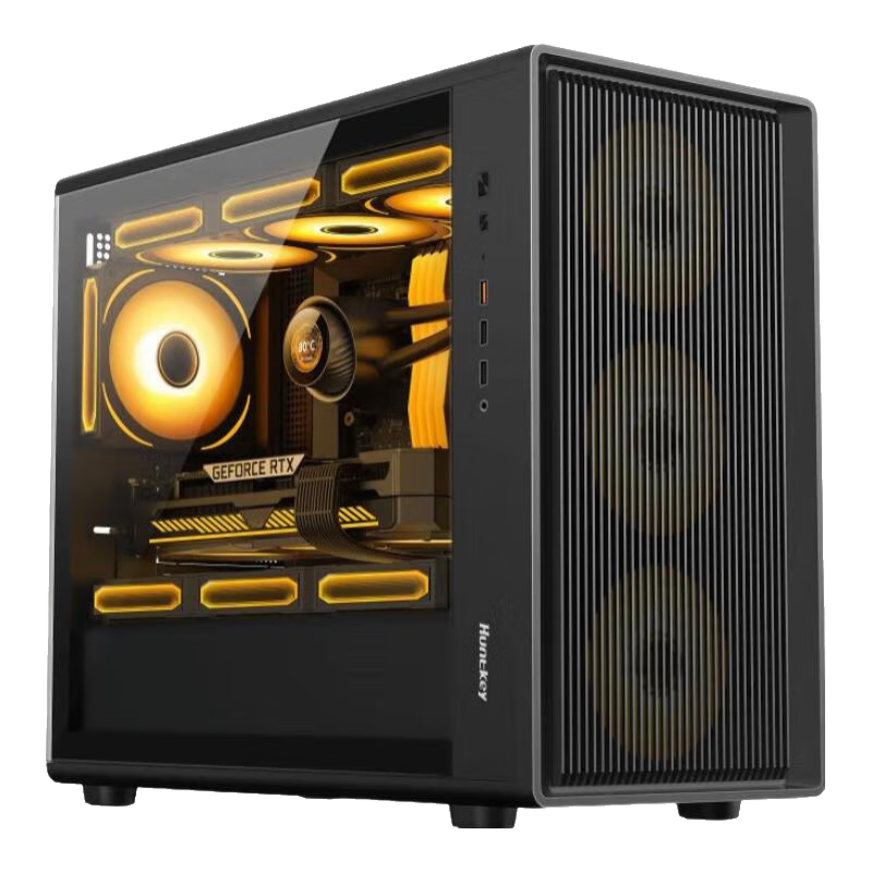 航嘉(Huntkey)G63戰戟 玻璃側透機箱 GS680C臺式主機電腦游戲機箱 支持M-ATX主板/360水冷/卡扣式快拆側板 G63黑色(支持M-ATX主板)