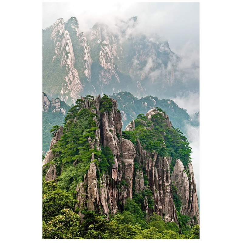 妙普乐古风贴纸风景画 有山无水靠山图竖版贴画墙贴自粘贴纸办公室