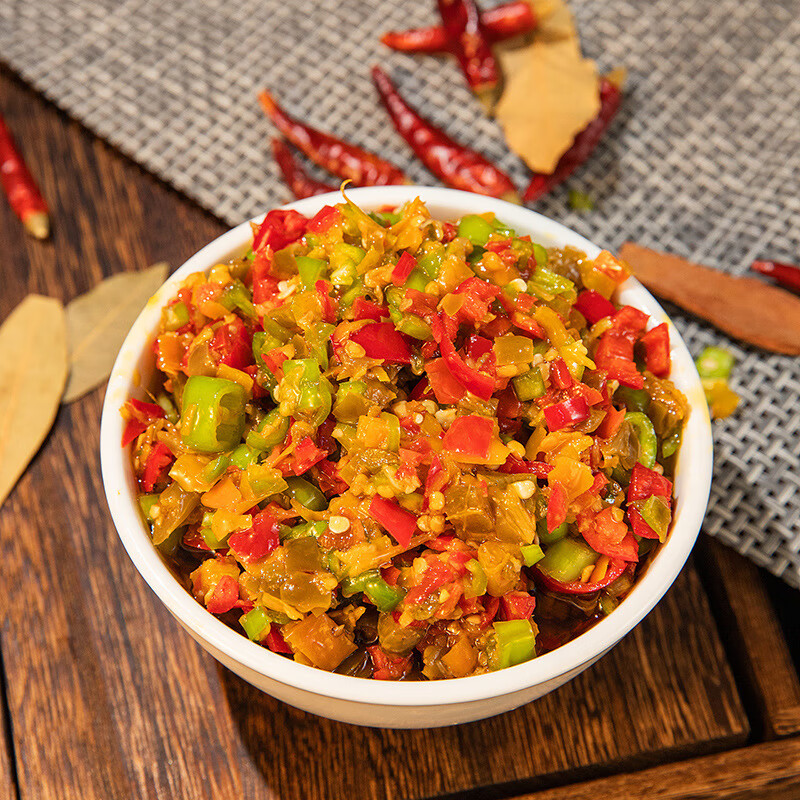 德第一湖南特产三色彩椒辣椒酱-鲜辣剁椒-下饭酱-280g-农家自制 三色