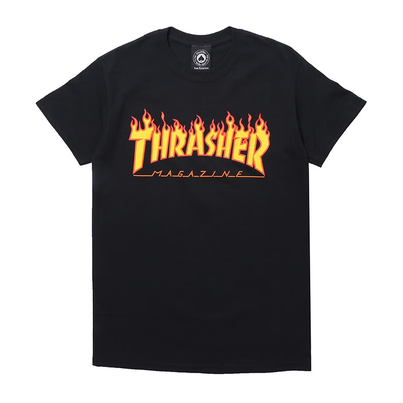 THRASHER【THRASHER官方】FLAME TEE火焰潮滑板短袖T恤 王一博同款 黑色黄火焰 S