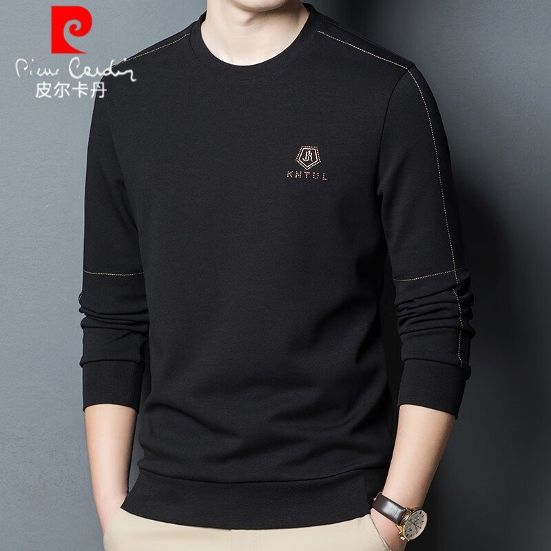 皮尔卡丹卫衣男春秋季新款男士长袖打底衫休闲中青年男装上衣潮流 C8175585深蓝 190