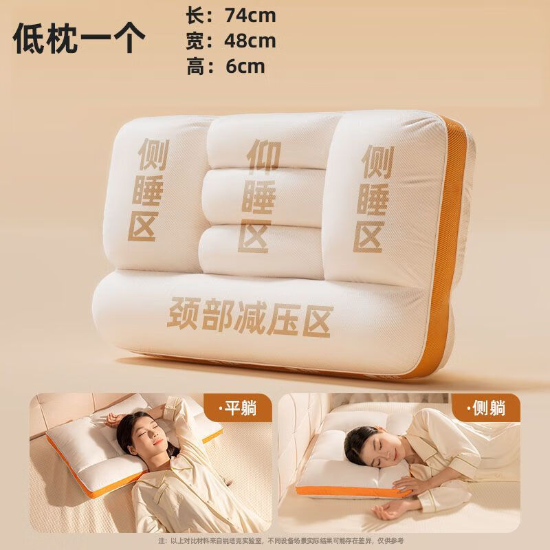 护颈椎助睡眠高枕加高专用超软增高枕头a类国家标准枕芯48x74一对 [低