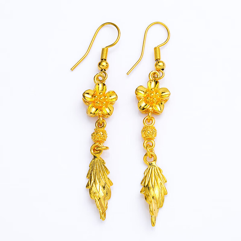 镀越南沙金长款流苏耳线圆球爱心树叶女镀金耳环久不掉色 玫瑰花耳线