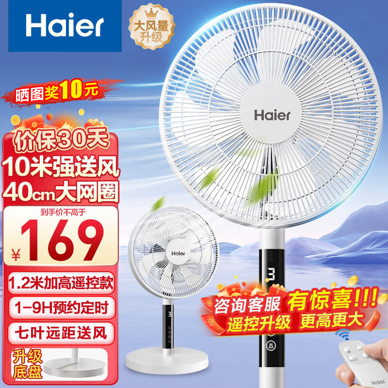 海尔（Haier）电风扇落地扇家用定时遥控风扇大风力台扇立式