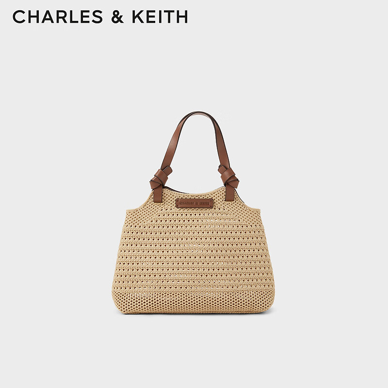 CHARLES&KEITH大容量编织托特包单肩包手提包包女包生日礼物CK2-30782111 Beige米色 S