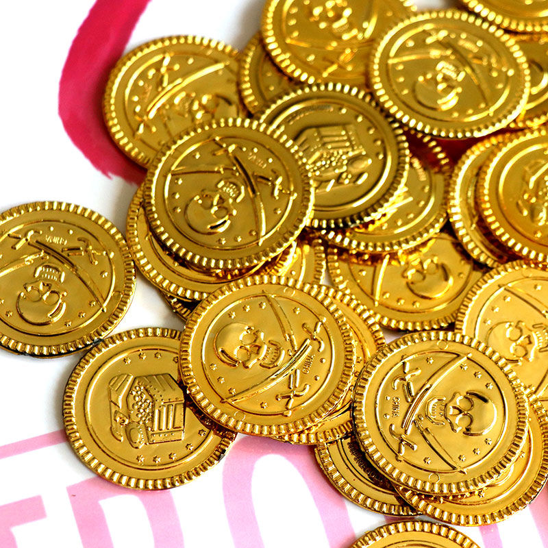 硬币仿真海盗金币塑料镀金抓假游戏代筹码宝藏海盗 海盗图案金币100枚
