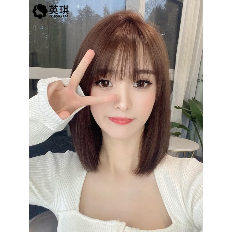 2022新款英琪假发女空气刘海层次锁骨发初恋发型中长发修脸自然全真发