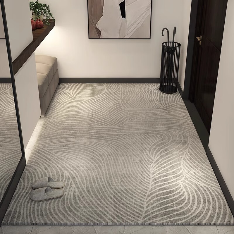 纖蘇（qiansu）入戶門地墊進門墊子門口家用門墊防滑客廳輕奢高級玄關(guān)腳墊可裁剪 飄羽 淺灰 120*180CM比利時圈絨/環(huán)保舒適
