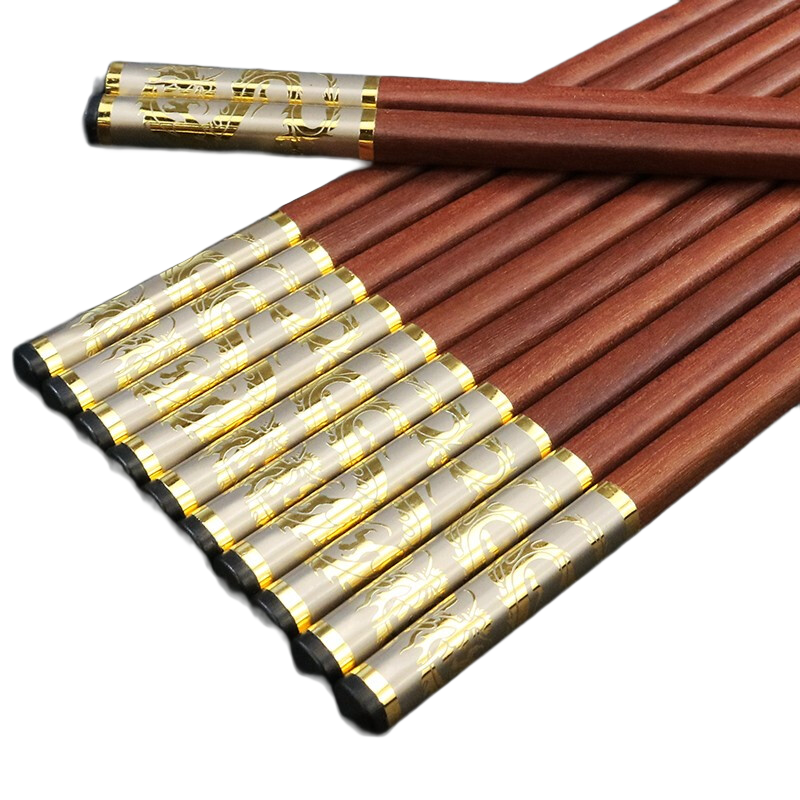 筷創(chuàng  ) 紅木筷子家用實(shí)木無(wú)漆無(wú)蠟高檔進(jìn)口紅檀防滑無(wú)漆無(wú)蠟木質(zhì) 紅檀銀底金邊金龍—裝 10雙