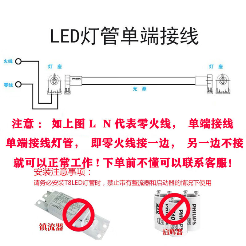 哩嗹啰嗹t8单端进电led灯管一体化爆灯长条双端1.