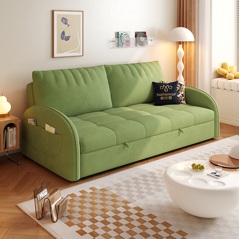 帕沙曼多功能两用伸缩床折叠沙发床零靠墙小户型客厅棉花糖奶油风2518ZF 1.25米小双人位 猫抓布TY24-高密度海绵