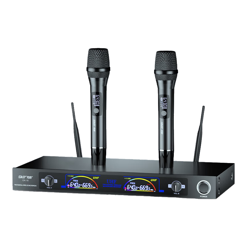 先科（SAST）OK-15 无线话筒 一拖二 U段无线麦克风专业K歌麦克风会议主持专业家庭KTV话筒