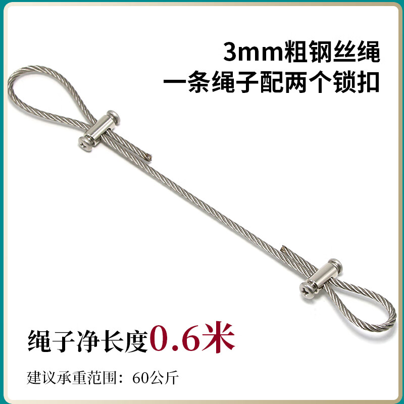 迪凡细钢丝锁紧器可调钢丝绳锁线器自锁器锁扣夹头快递活动紧固件专 3mm x 0.6米长配两个锁扣