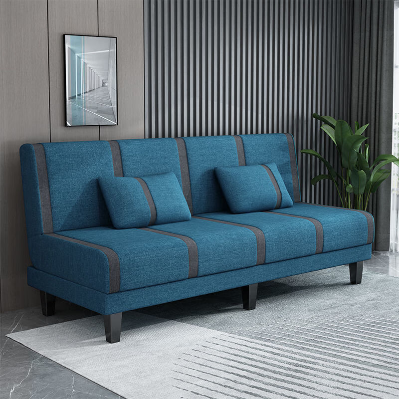可折叠沙发床两用双人三人多功能简易房卧室懒人客厅布艺沙发 海蓝色-麻布 不拆洗长1.5米宽1米(带2腰枕