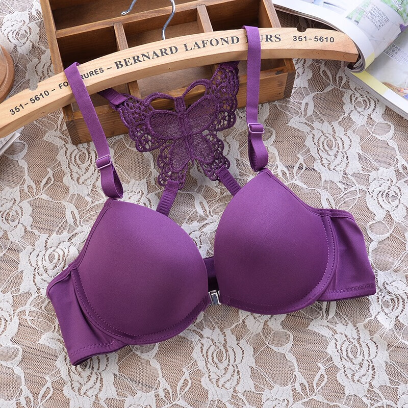 聚拢文胸套装内衣性感蕾丝小胸调整型胸罩薄款乳罩女上托 紫色单件