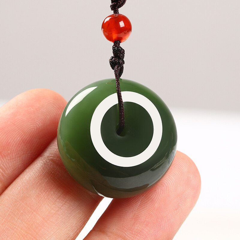 沃韵 新疆和田玉碧玉 猫眼吊坠菠菜绿 猫眼玻璃底吊坠猫眼碧玉