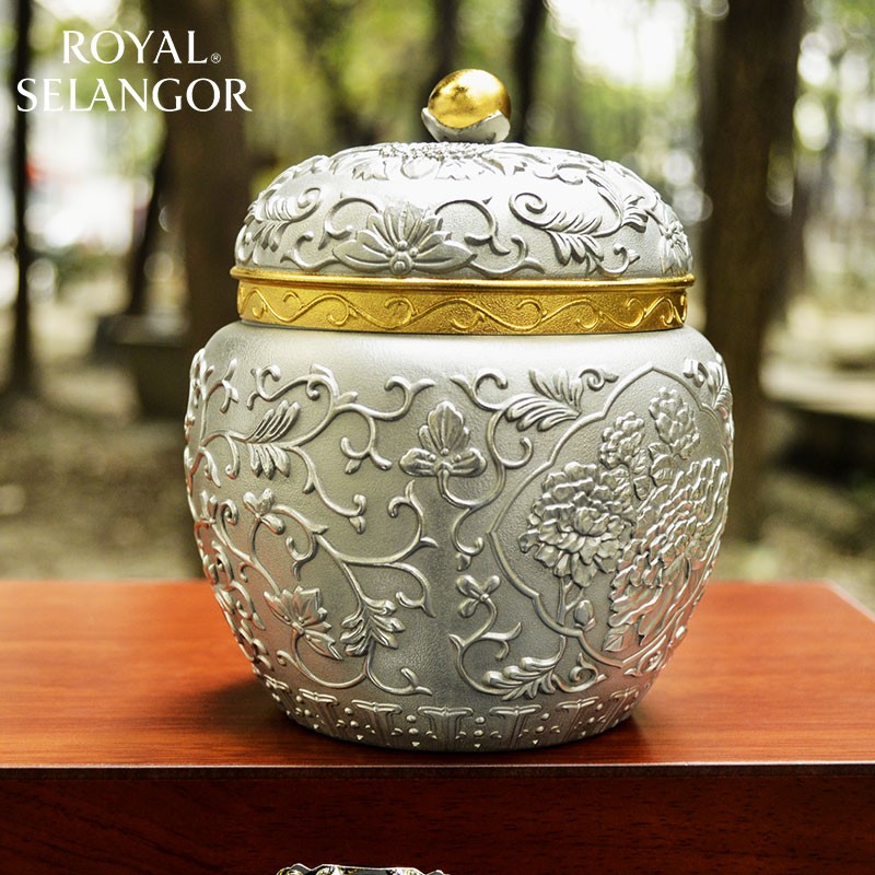 皇家雪兰莪 锡器牡丹茶叶罐锡罐 手工艺礼品茶罐茶具送长辈 牡丹茶叶
