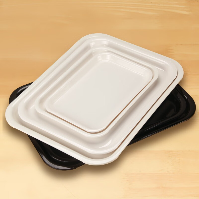 KORDCO大可餐具密胺托盘长方形白色家用杯子盘茶盘黑色大号果盘加厚盘子 米白色 29cm*19cm*2cm