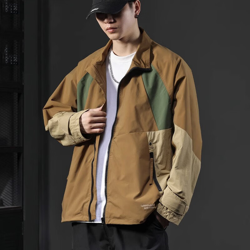 独角城春秋款夹克男士工装外套男生户外登山服防风男款秋装 卡其色 m