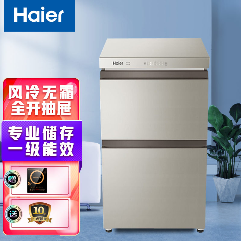 海尔(haier)小冰柜抽屉式风冷无霜母乳柜化妆品冰箱网红冰柜冷藏冷冻