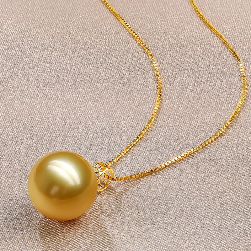 珍珠皇后 18k金南洋金珠吊坠单颗海水珍珠项链优雅生日礼物送女朋友 10-11mm