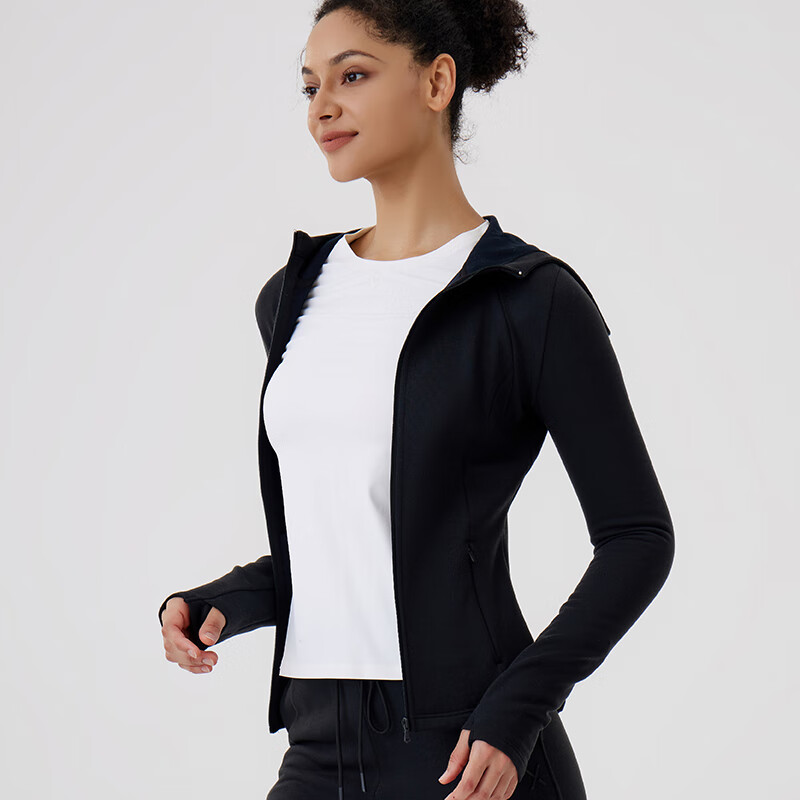 TAGX 探观女式抓绒连帽上衣女早春新款抑菌轻薄柔软耐磨修身运动保暖外套女 礁石黑 M 京东折扣/优惠券