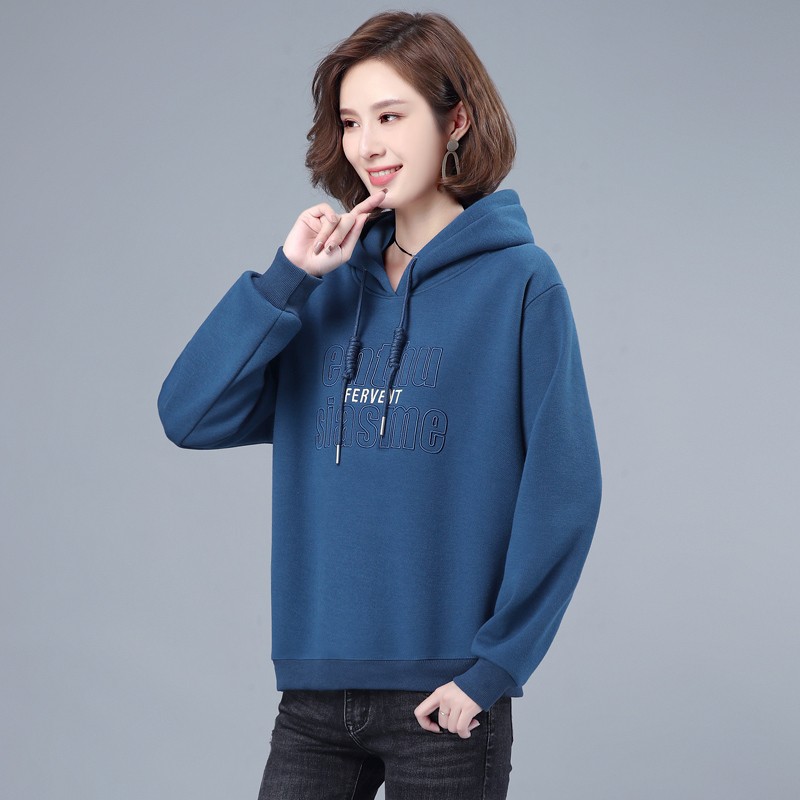 加绒卫衣女 中年新款秋冬天加厚上衣韩版时尚休闲套头女士冬款带帽