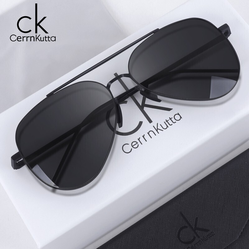 CerrnKutta潮牌太陽鏡男防紫外線偏光開車蛤蟆鏡gm墨鏡男司機駕駛眼鏡禮盒 8010黑框黑灰片(尼龍偏光)