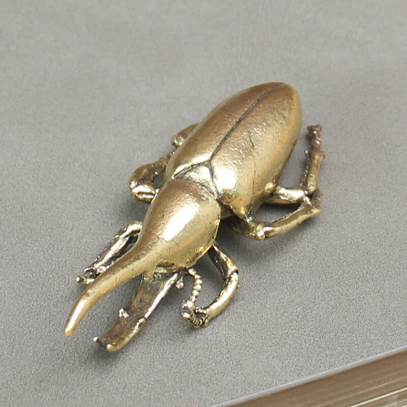 黄铜甲壳虫茶道茶宠摆件纯铜天牛镇纸古玩铜器工艺品独角仙钥匙扣 长