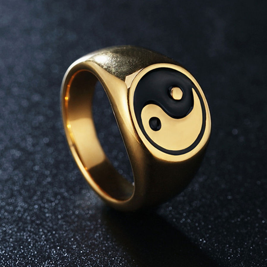 【优选好物】钛钢道教八卦阴阳太极印章戒指潮流男女护身宗教食指环不