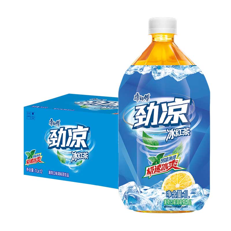 康师傅劲凉冰红茶1升*12瓶薄荷口味茶饮品1000ml饮料可团购批发 劲凉