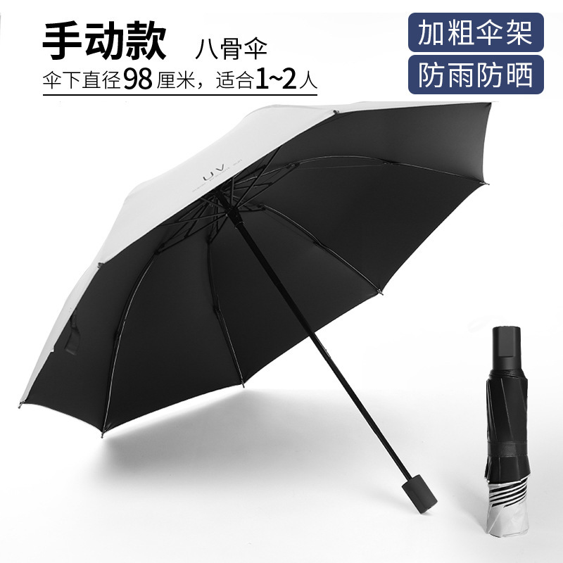 iChoice【精选厂家】 雨伞uv黑胶晴雨两用伞折叠伞女三折防晒伞 8骨自动黑胶藏青色