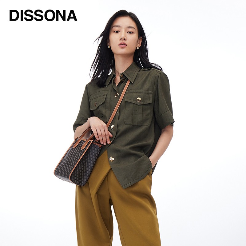 DISSONA迪桑娜女士包包斜挎小包潮真皮手拎包时尚单肩手提包包女 深啡色