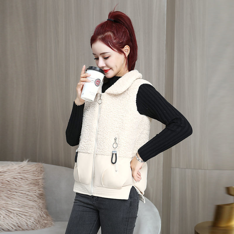 楠语秋(nanyuqiu)羊羔绒绒马甲女短款坎肩外穿秋冬韩版宽松百搭棉马夹
