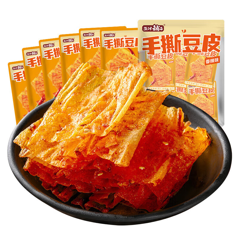 盐津铺子小零食辣片辣味辣条手撕豆皮香脆豆皮小吃小零食休闲豆干 10包 117g手撕豆皮（香辣味）