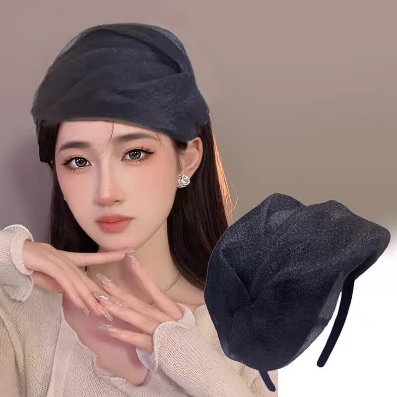 ins时尚女士半帽透气遮白发半帽发箍头箍法式时尚百搭晚宴发卡潮 黑色